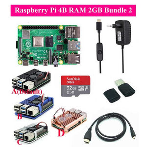 Original Raspberry Pi 4 Model B Kit + Aluminum Case + Heat Sink + 3A Switch Power + Micro HDMI Option 64 32GB SD Card |Reader