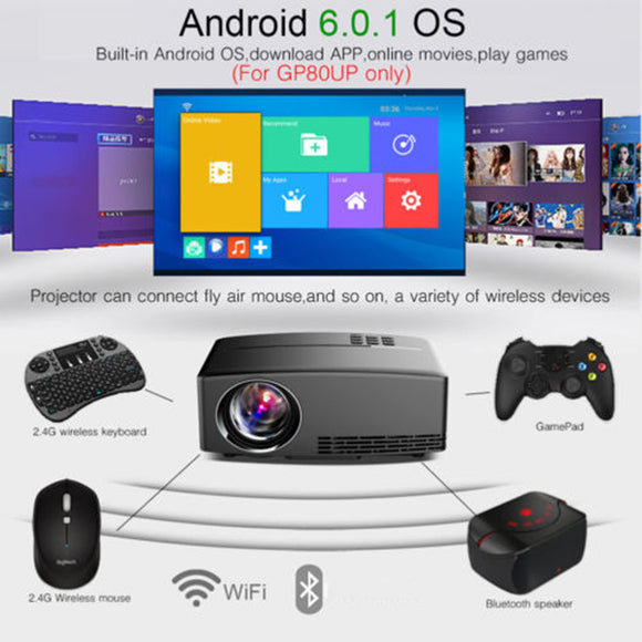 4K HD 1080P Wifi Wireless Projector LED Android 6.0 Bluetooth HDMI Home Theater QJY99