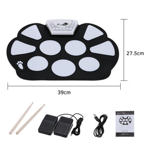 Drum Electronic Drum Set Compact Size USB Folding Silicon Drum Pad Digital Electronic Drum Kit 7-Pad with Drumsticks Foot Pedals