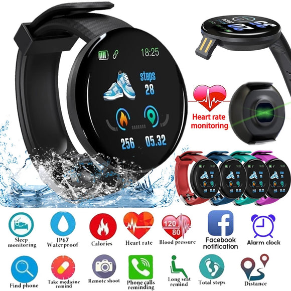 NEW D18S Smart Watch Round Blood Pressure Heart Rate Monitor Men Fitness Tracker Smart Watch Android IOS Women Electron Clock
