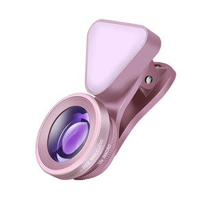 Powstro 3 in 1 Lens Fill Light 140 Degree Wide Angle 15X Macro Camera Clip-on phone Lens Camera Lenses Kit for iPhone Samsung