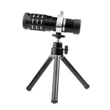 Aluminum 12X Zoom Lens Phone's Telescope Camera Flexible 12 Times Zoom Lens With Metal Tripod Universal for iPhone Android Phone