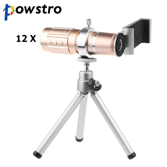 Aluminum 12X Zoom Lens Phone's Telescope Camera Flexible 12 Times Zoom Lens With Metal Tripod Universal for iPhone Android Phone