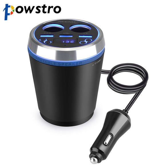 Powstro 2 in 1 3USB Car Quick Charger with Bluetooth FM Transmitter 2 Cigarette Lighter Socket & 3.5A Car Adapter Holder Mount