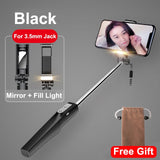 Baseus Wired Selfie Stick For iPhone With Beauty-Skin Fill Light Rear Mirror Extendable Self Stick 3.5mm Jack For Samsung Huawei