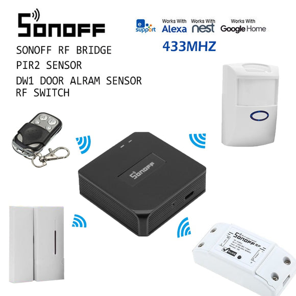 Sonoff RF Bridge 433MHZ Wifi Signal Converter PIR 2 Sensor / DW1 Door & Window Alarm Sensor Compatible with Alexa Google Home